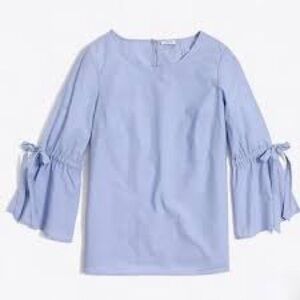 J.Crew Chambray Bell Sleeve Tie Blouse Light Blue Size